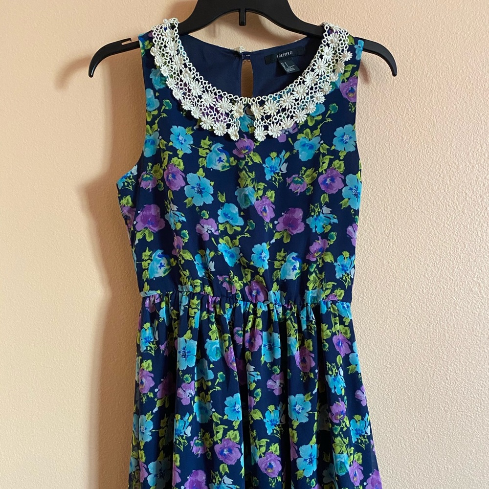 Lace Collared Floral Dress (Blue/Green/Purple)